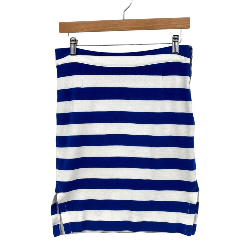 Banana Republic Pencil Skirt 4 Womens Blue White Striped Rayon Stretch Side Zip